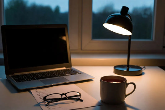 Evening desk with checklist and tea illustrating high functioning anxiety behind a polished routine