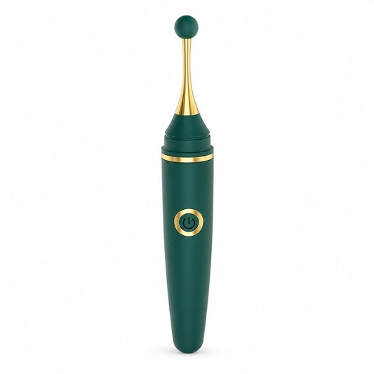 Green Xindari Targeted Curve g spot vibrator with gold neck and rounded head