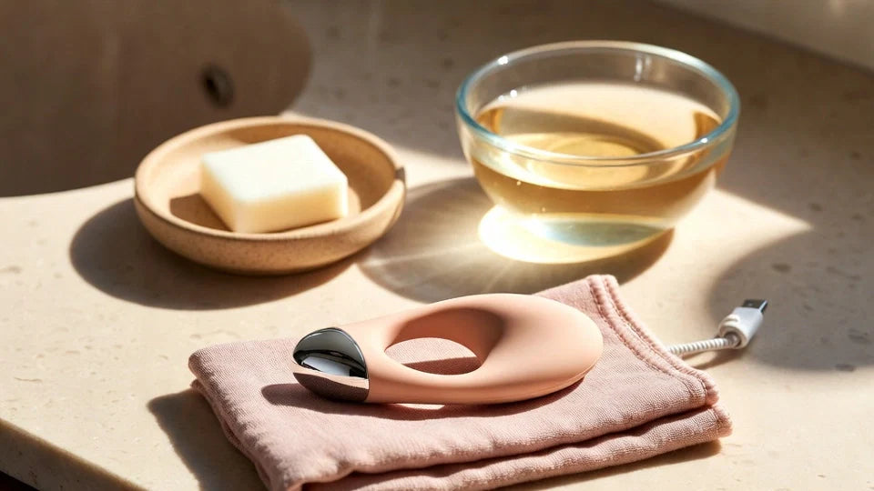 How to Clean Silicone Sex Toys and Store Them Safely: guide image about show a calm, discreet intimate-wellness care