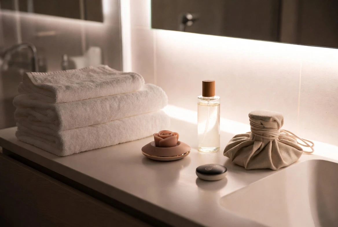 Gentle external relief tools for menstrual care including lubricant and a discreet device