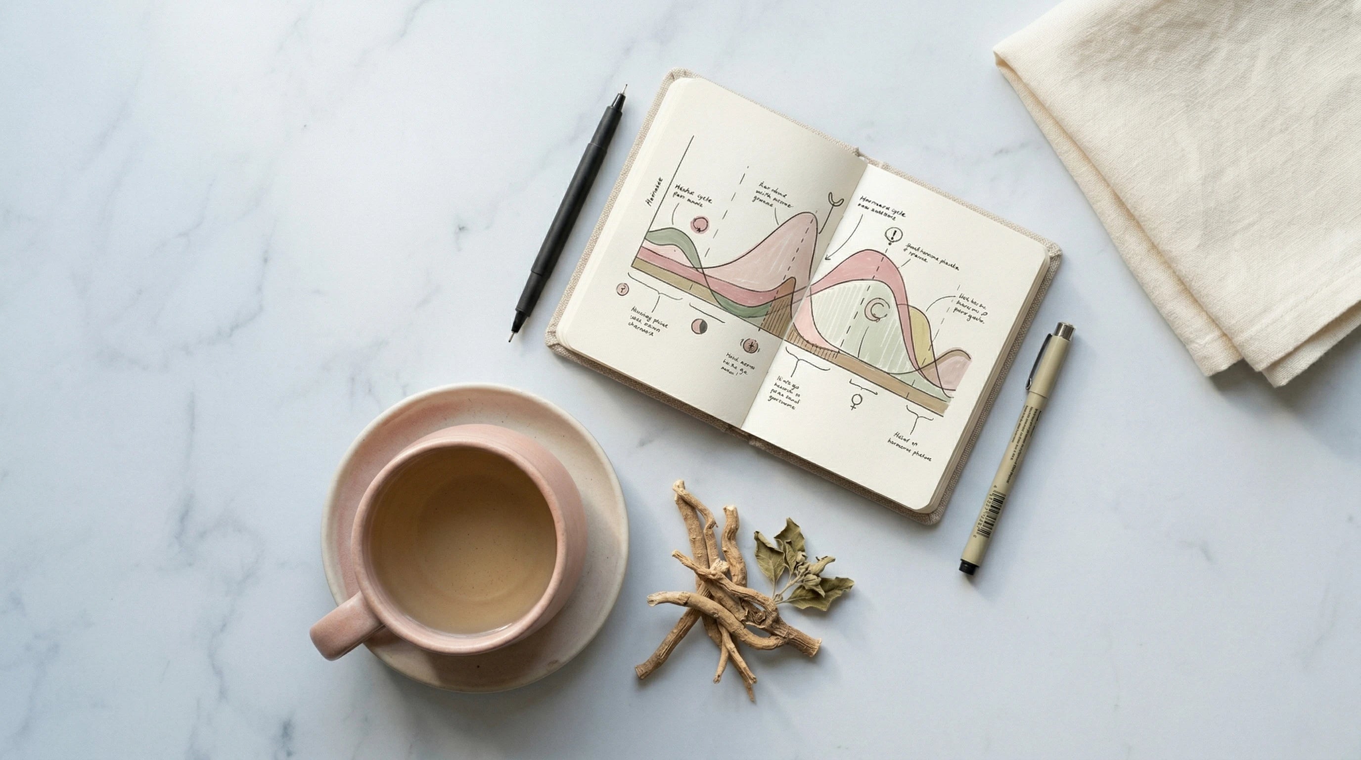 A hormone cycle journal and botanicals — tracking and understanding women's hormonal patterns