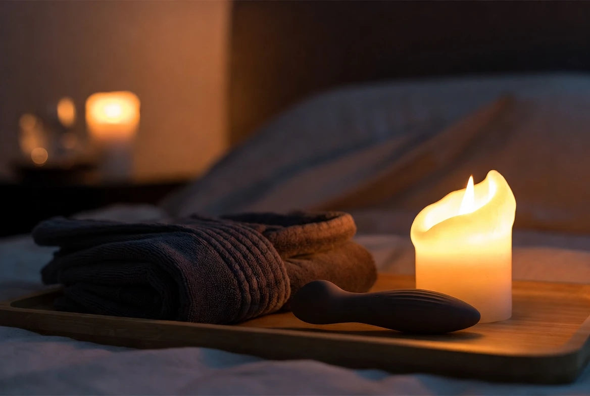 Evening relaxation ritual setup that supports more comfortable orgasmic massage sessions