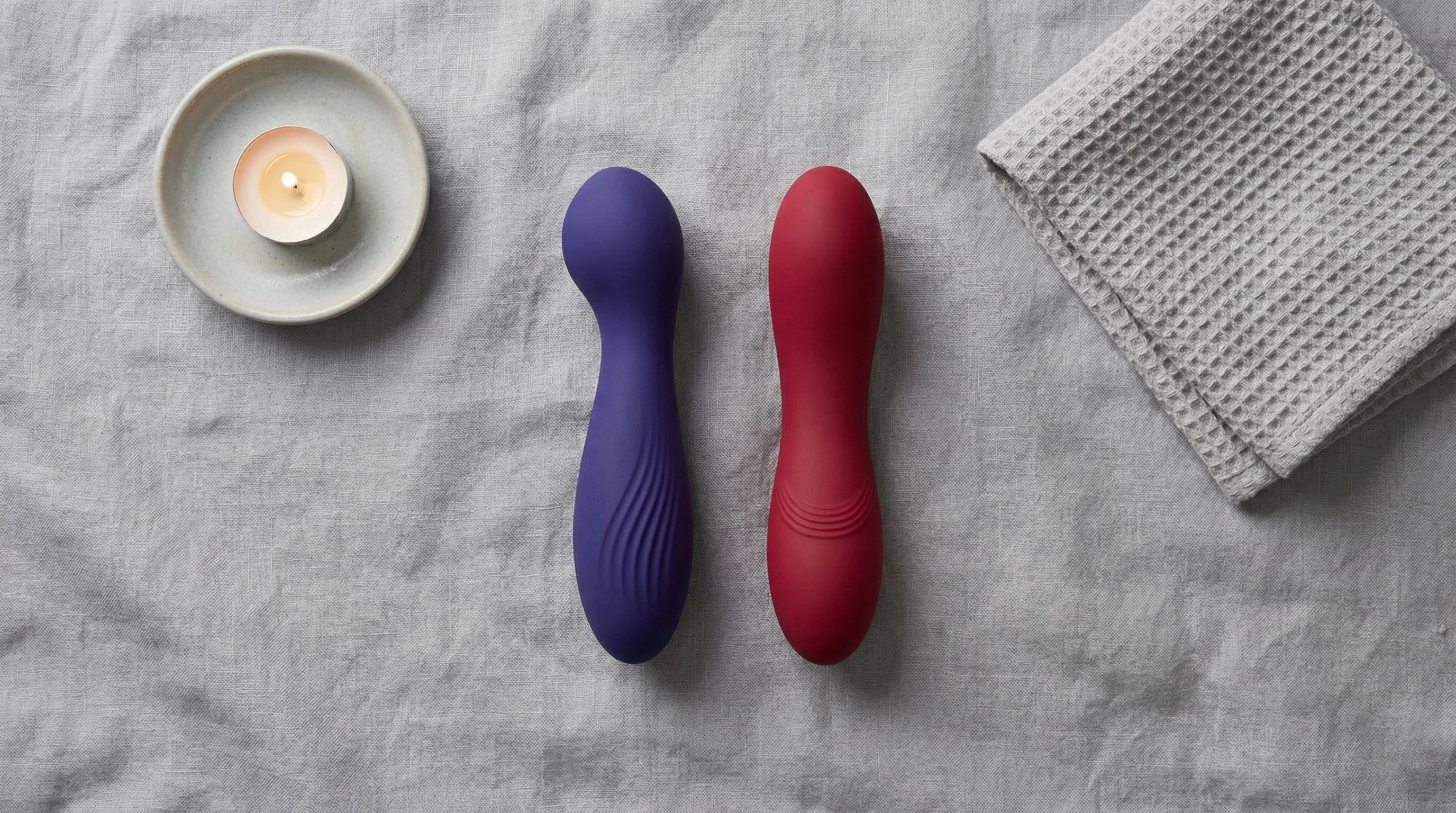 Purple and red silicone vibrators compared — matte finish, body-safe design