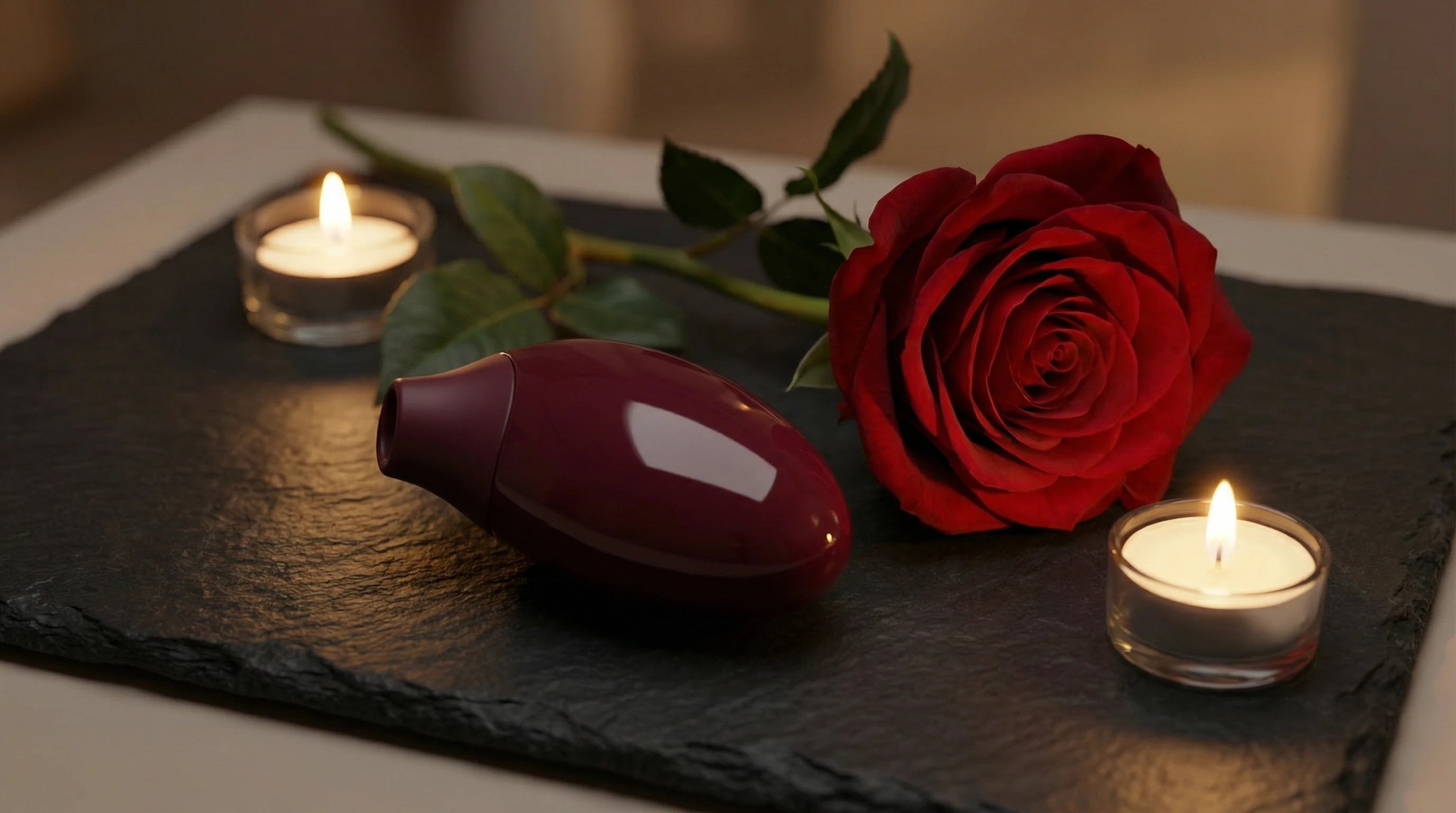Quiet rose vibrator with air-pulse technology — discreet design by Xindari Midnight Bloom