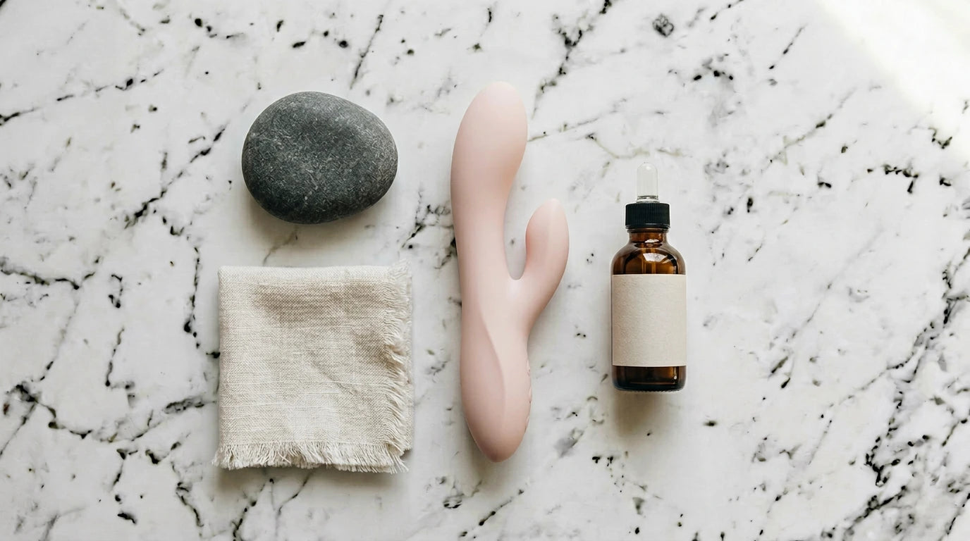 Vibration-based self-care tools as a vagus nerve stimulation technique — massager and stones on marble