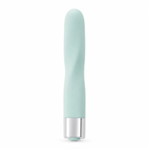 Blue Xindari Slim Pulse vibrating bullet with silver base on white background